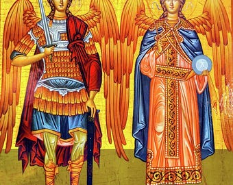Handmade Wooden Byzantine Orthodox Icon: Archangel Michael and Archangel Gabriel – Appalachia Made