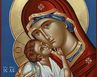 Handmade Wooden Byzantine Orthodox Icon: Theotokos and Christ – Appalachia Made