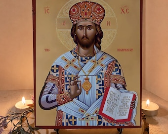Handmade Wooden Byzantine Orthodox Icon: Christ the High Priest – Appalachia Made