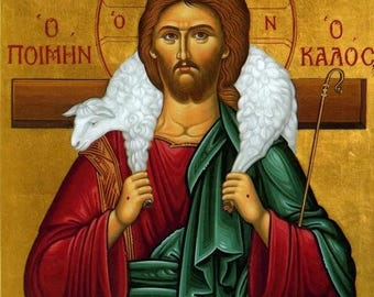 Handmade Wooden Byzantine Orthodox Icon: Christ the Good Shepherd – Appalachia Made