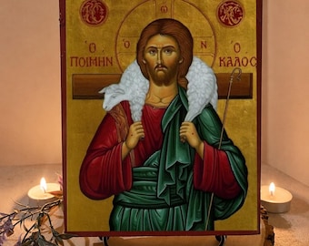 Handmade Wooden Byzantine Orthodox Icon: Christ the Good Shepherd – Appalachia Made