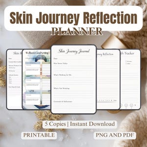 Skin Journey Reflection Planner PDF PNG | Skincare Progress Tracker Healing Log | Acne Journal Beauty Routine Audit | Facial Glow Guide Tool