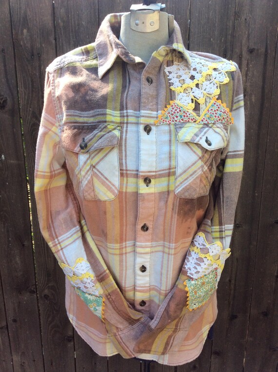 Boho Retro Western Embellished Soft Flannel Shirt Size S/M | Etsy