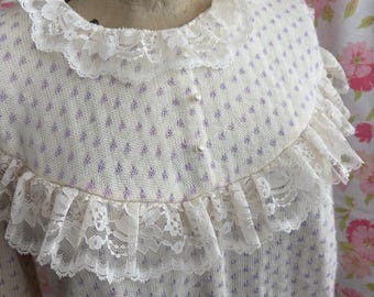 Vintage 1980s Purple Polka Dot Ruffled Lace Sweater Size Medium