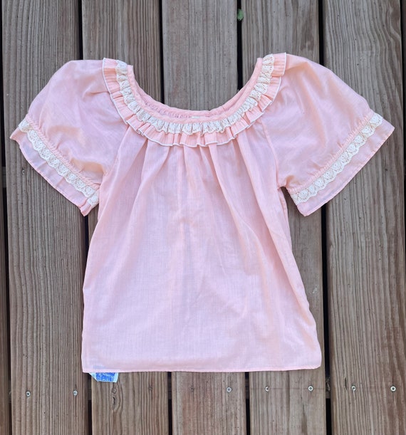 Vintage 70s 80s Peach Ruffle and Eyelet Western C… - image 1