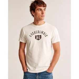 Vintage Abercrombie Fitch Mens Cream Muscle Tee Small Y2K 92 Graphic Shirt