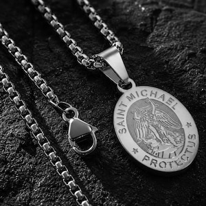 Sankt Mikaels hängehalsband för män, Sankt Mikaels medalj, kristet halsband, katolska smycken i rostfritt stål, present till honom