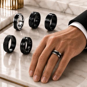Fidget Ring Set for Men, 6 Stainless Steel Spinner Rings, Rotating Fidget Jewelry, Minimalist Everyday Bands, Gift for Him