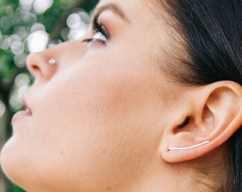 Sterling Silver Ear Climbers - Wire Earrings - Hammered Texture - Minimalist - Dainty - Bohemian