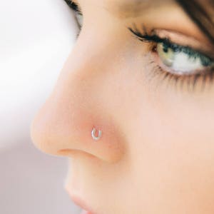 Sterling Silver Horseshoe Nose Stud Sterling Silver Wire Nose Ring Luck L-Bend Minimalist Dainty Tragus Stud image 1