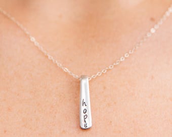 Custom Fork Tine Necklace -Bridesmaid Gift - Minimalist -  Hand Stamped - Sterling Silver Chain - Bar Necklace - Personalized