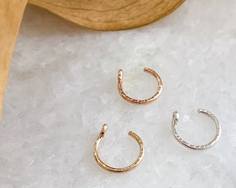 Hammered Faux Nose Ring: 14K Gold Filled, Rose Gold, or Sterling Silver Ear Cuff