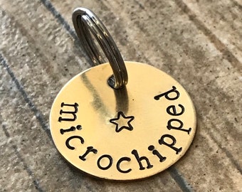 Hand Stamped Brass Pet Tag: Custom Microchipped Dog ID - Personalized