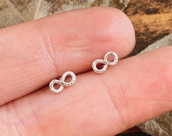 Hammered Sterling Silver Infinity Stud Earrings: Minimalist Jewelry