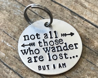 Hand Stamped Pet Tag - Not All Those Who Wander Are Lost - But I Am - Lost Dog Aluminum - Custom - Dog Tag - Personalized - Made in the USA