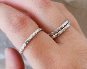 Sterling Silver Twist Stacking Ring - Handcrafted - Hammered Stack Ring - Minimalist - Boho - Great Stocking Stuffers & Bridesmaid Jewelry