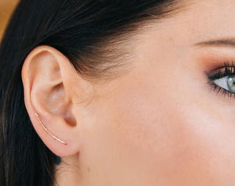 Rose Gold Filled Ear Climbers: Hammered Minimalist Earrings