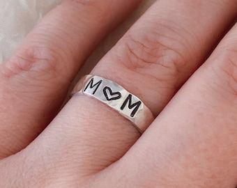 Hammered Sterling Silver Band Ring: Personalized Hand Stamped Gift