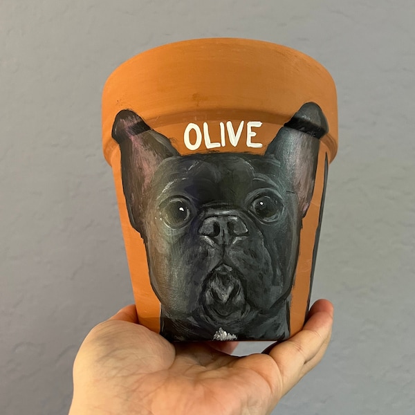 Custom 5" Pot with Hand Painted Pet Portrait - Acrylic Painting - Terra Cotta Pot with Saucer