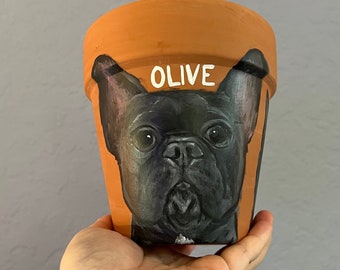 Custom 5" Pot with Hand Painted Pet Portrait - Acrylic Painting - Terra Cotta Pot with Saucer