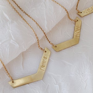 Personalized Brass Chevron Necklace - Hand Stamped - Minimalist - 16 or 18 Inches - Bar Necklace