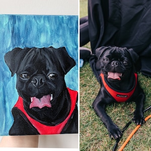 Custom Pet Portrait Hand Painted Pet on Canvas Painting Acrylic on Canvas Housewarming Home Decor 5x7 Dog Cat image 1