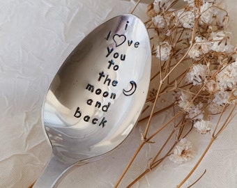 Custom Vintage Spoon - Hand Stamped Personalized Spoon - I Love You To The Moon And Back - Silver Plated - Made in the USA