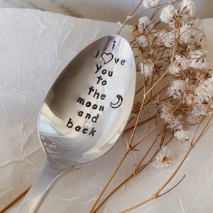 Custom Vintage Spoon - Hand Stamped Personalized Spoon - I Love You To The Moon And Back - Silver Plated - Made in the USA