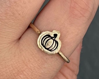 Hand Stamped Brass Pumpkin Ring - Made to Order