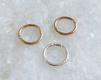 Hammered Nose Ring or Cartilage Hoop: Sterling Silver, Rose Gold Filled, Gold Filled