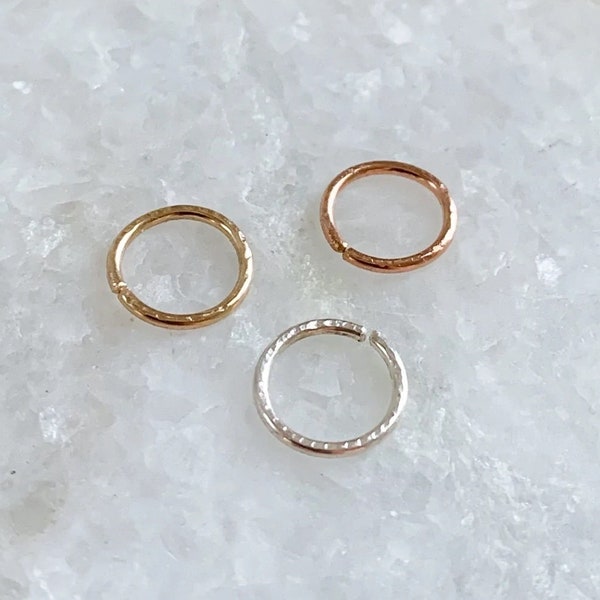 Hammered Nose Ring - Cartilage Hoop - Mini Hoop - Sterling Silver - Gold Filled - Rose Gold Filled