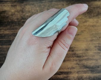 Size 7.5 Sterling Silver Spoon Shield Ring - Handmade with Vintage Spoon