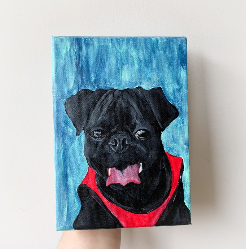 Custom Pet Portrait Hand Painted Pet on Canvas Painting Acrylic on Canvas Housewarming Home Decor 5x7 Dog Cat image 2