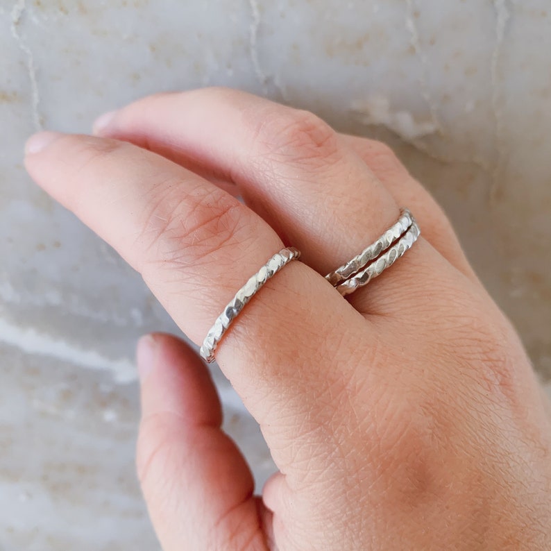 Hammered Stack Ring Boho Great Stocking Stuffers /& Bridesmaid Jewelry Sterling Silver Twist Stacking Ring Handcrafted Minimalist