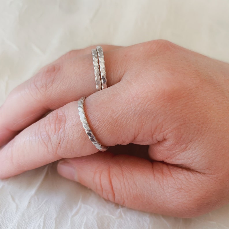 Hammered Stack Ring Boho Great Stocking Stuffers /& Bridesmaid Jewelry Sterling Silver Twist Stacking Ring Handcrafted Minimalist