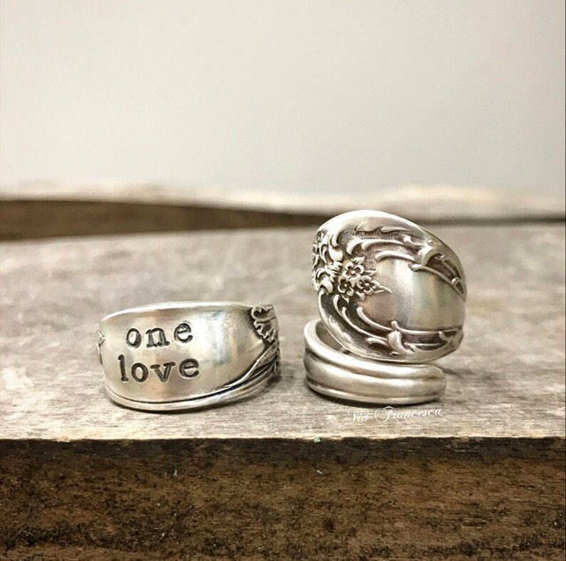 Custom Spoon Ring Floral Wrap Hand Stamped Vintage Etsy