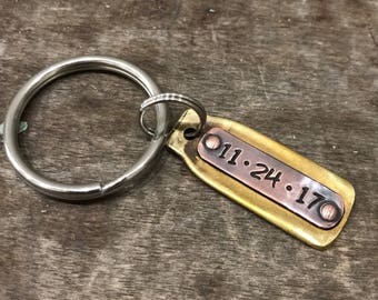 Custom Shell Casing Keychain with Copper- Brass Bullet - Flattened and Hand Stamped with Date , Name , Saying - Anniversary - Groomsman