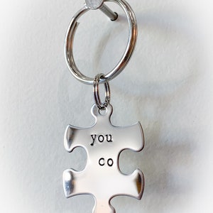 You Complete Me Stainless Steel Puzzle Keychain Set Hand Stamped Personalized & Custom Set of 2 Keychains Anniversary Love image 4