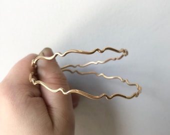 Brass Bangle Bracelet - Handcrafted Wave Bangle - Hammered or Smooth Texture - Great for Stacking - Made in the USA - Minimalist - Gold