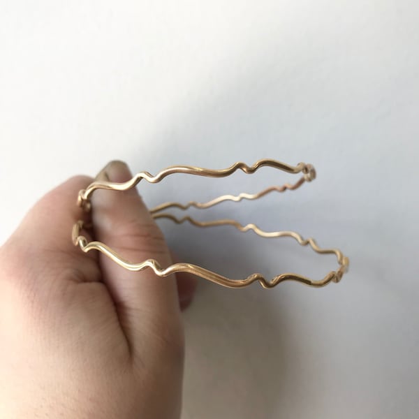 Brass Bangle Bracelet - Handcrafted Wave Bangle - Hammered or Smooth Texture - Great for Stacking - Made in the USA - Minimalist - Gold