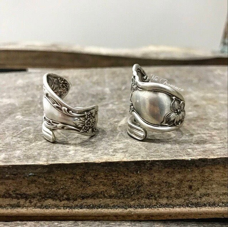 Custom Spoon Ring Floral Wrap Hand Stamped Vintage Etsy