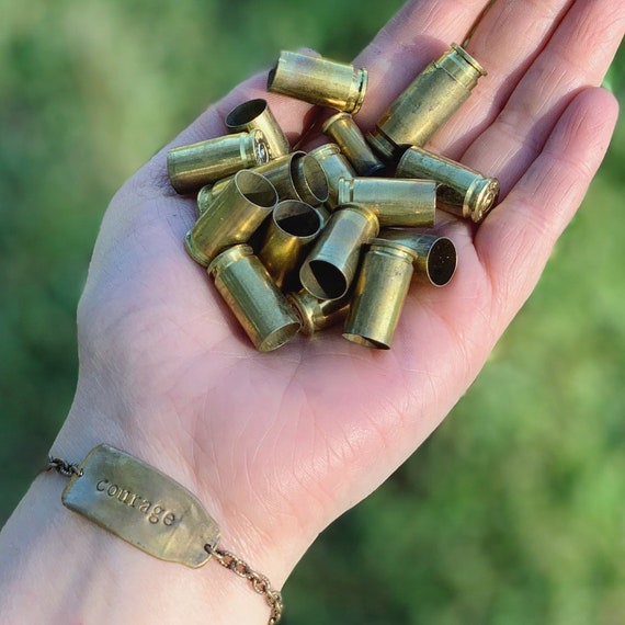 Hand Stamped Shell Casing Bracelet Repurposed Bullet Saying Jewelry Custom  Personalized Oxidized Brass Chain Made in the USA 