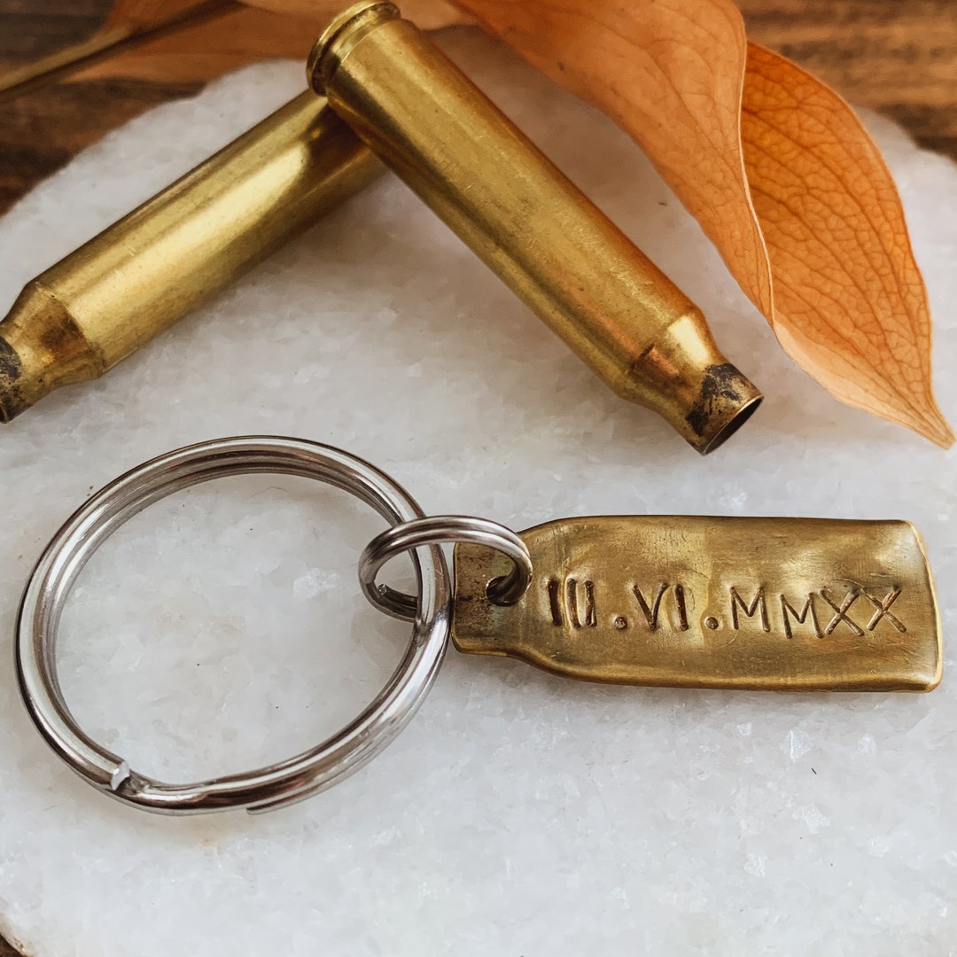 Custom Shell Casing Keychain Brass Bullet Flattened and Hand Stamped With Date Name Saying of Your Choice Great Groomsmen Gift Etsy UK