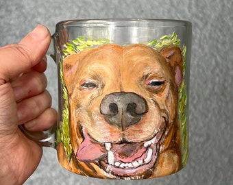 Pet Portrait Coffee Mug - Hand Painted Glass Mug with Dog or Cat Portrait - Housewarming - Host Gift
