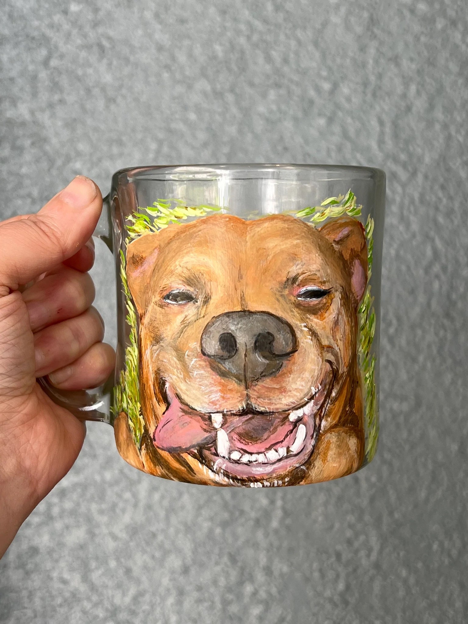 Pet Portrait Coffee Mug - Hand Painted Glass Mug with Dog or Cat Portrait - Housewarming - Host Gift