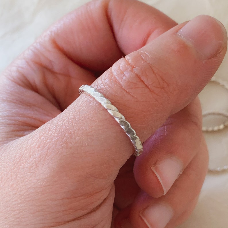 Hammered Stack Ring Boho Great Stocking Stuffers /& Bridesmaid Jewelry Sterling Silver Twist Stacking Ring Handcrafted Minimalist