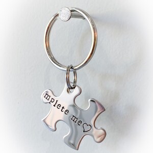 You Complete Me Stainless Steel Puzzle Keychain Set Hand Stamped Personalized & Custom Set of 2 Keychains Anniversary Love image 5