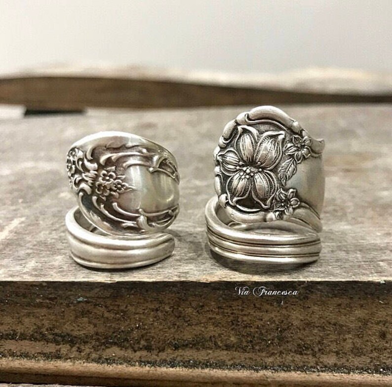 Custom Spoon Ring Floral Wrap Hand Stamped Vintage Etsy