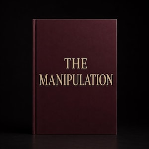 Puede incluir: Un libro de tapa dura con una cubierta de color burdeos intenso que presenta el título THE MANIPULATION impreso en letras mayúsculas doradas centradas. El libro se presenta en orientación vertical sobre un fondo oscuro y sólido.