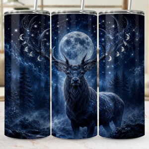 Envoltorio para vaso Celestial Stag: Fases lunares, constelación del bosque (descarga digital)